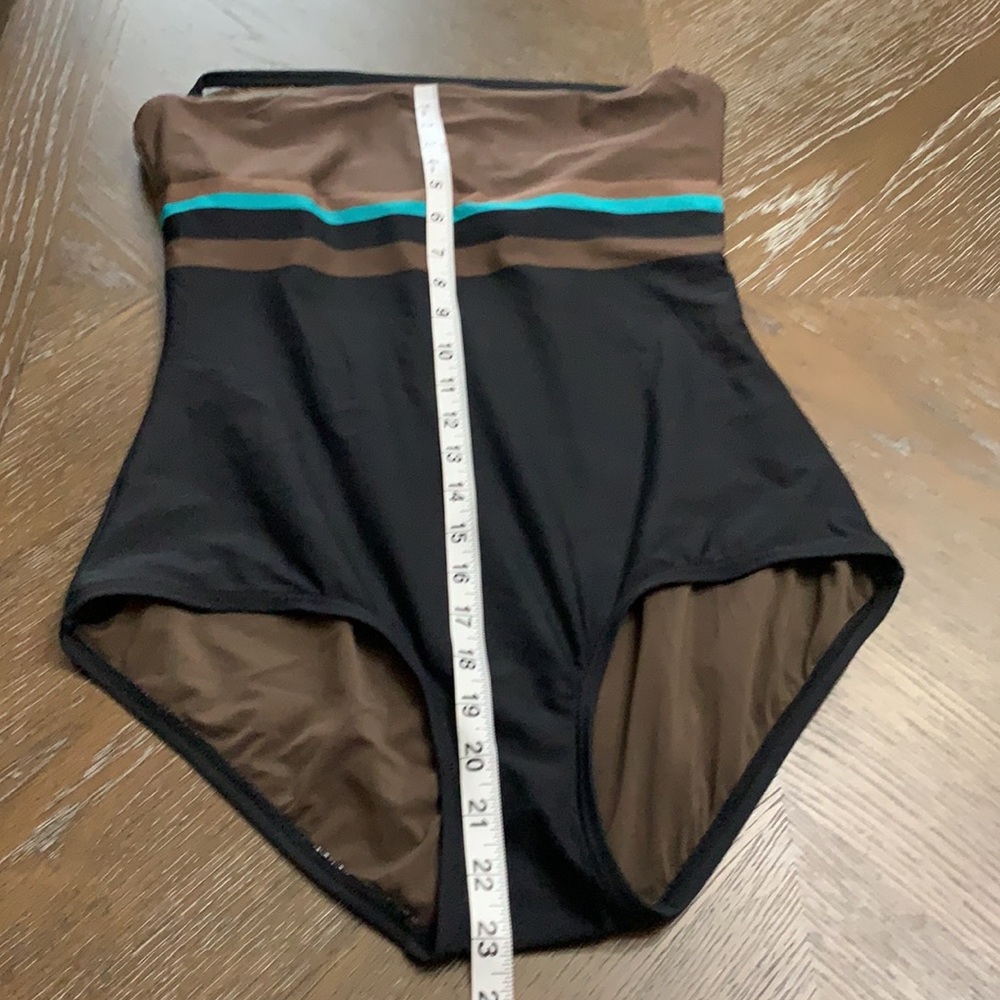DKNY black, brown & teal striped one piece swimsuit halter Size M - Picture 16 of 17